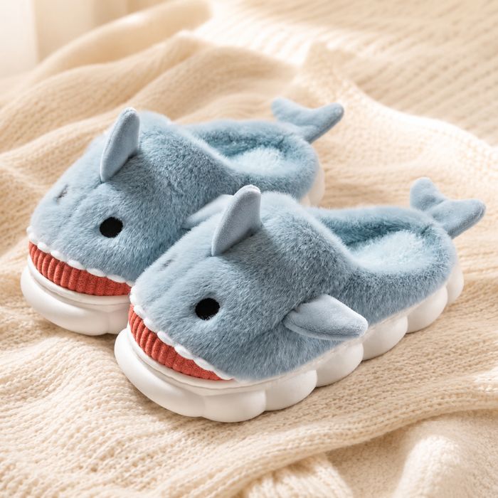 fuzzy shark slippers blue 
