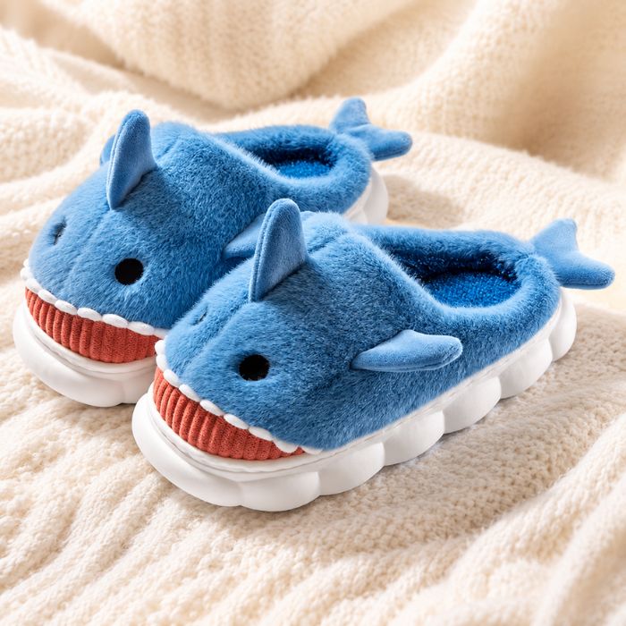 fuzzy shark slippers deep blue 