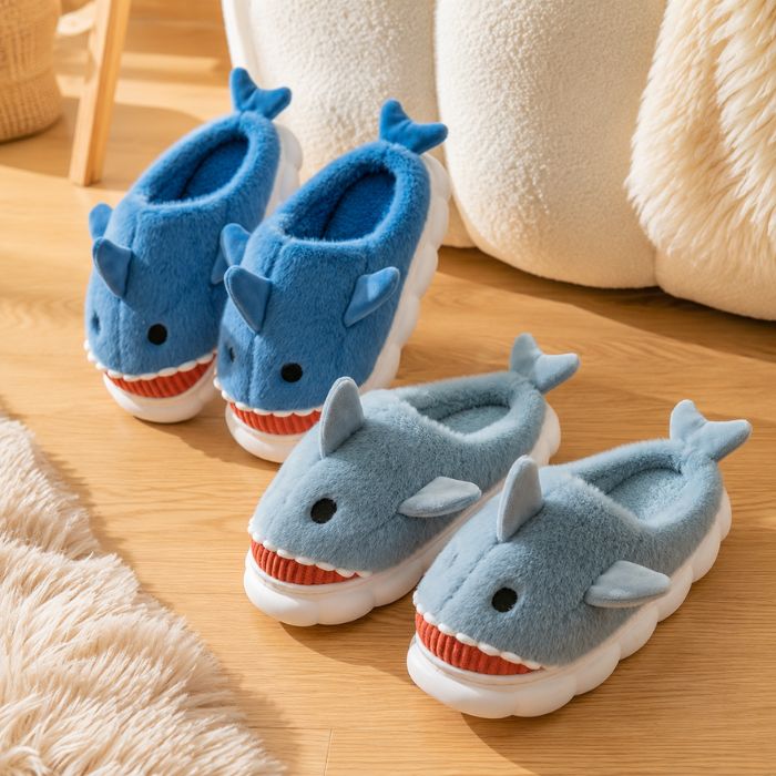 Fuzzy Shark Slippers | Soft Pull-On Home Shoes