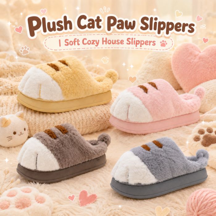 plush cat paw slippers