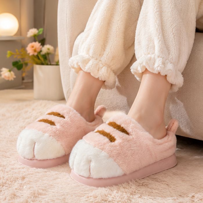 plush cat paw slippers