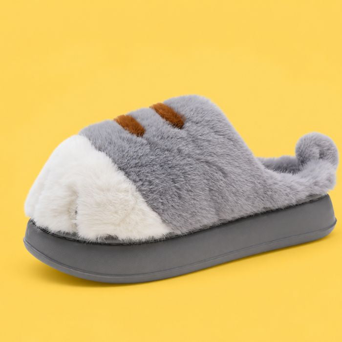 plush cat paw slippers gray