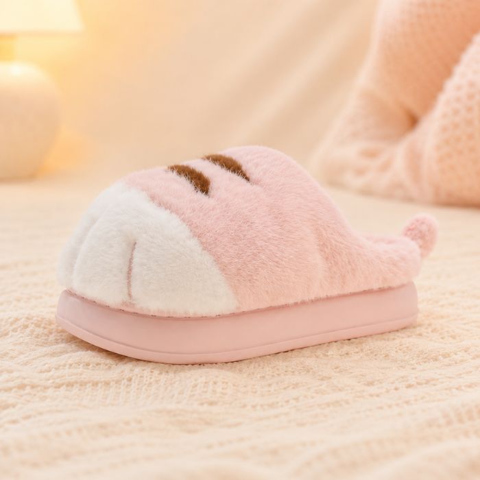plush cat paw slippers PINK
