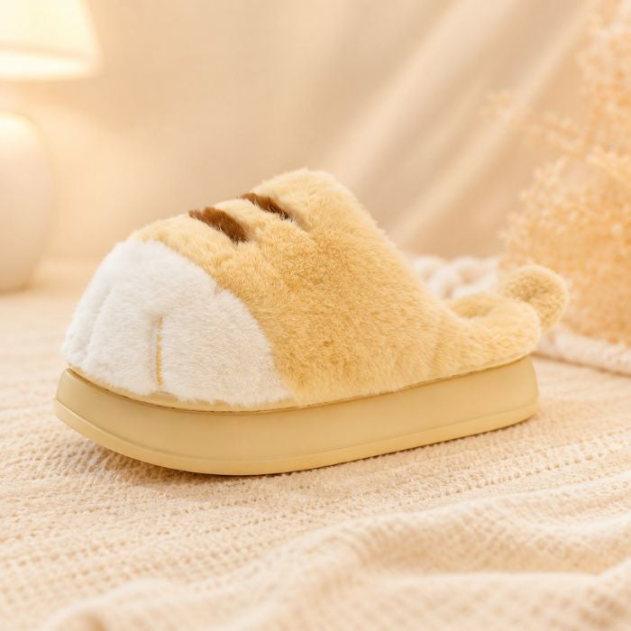 plush cat paw slippers yellow