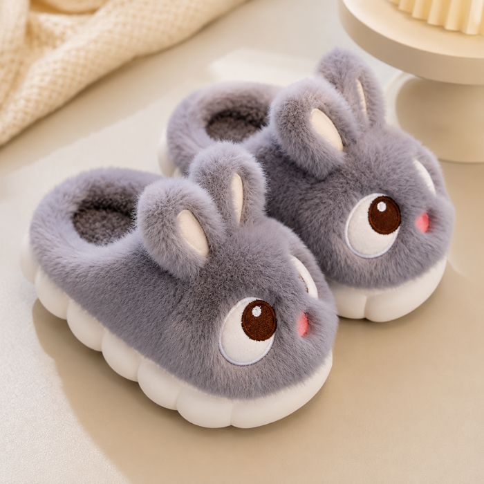 fuzzy bunny slippers gray